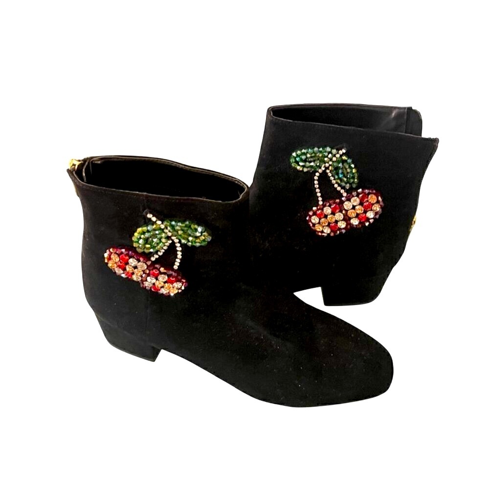 Betsy Johnson women’s boots size 6 ankle  black suede/ rhinestone trim - Picture 2 of 9